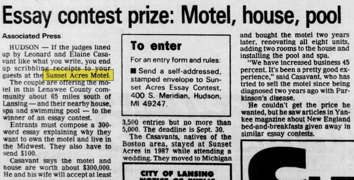 Sunset Acres Motel - Apr 1994 Win Contest Get Motel (newer photo)